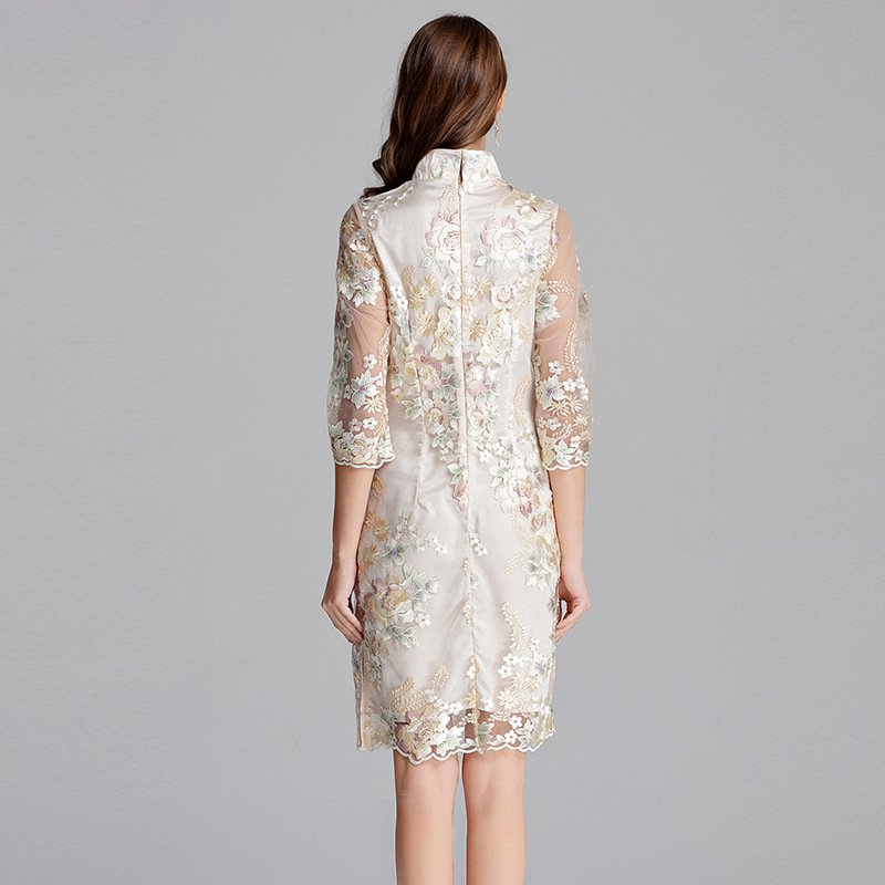 Branded Retro Cheongsam, New Spring And Autumn French-style Elegant Fashion For Plus-size Women, Embroidered Mesh_voghion.com