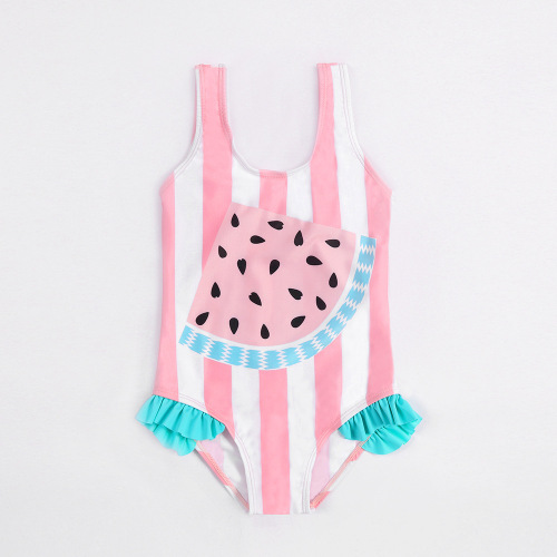 Cross-border European and American new hot-selling one-piece swimsuit watermelon print sweet and cute cartoon girls and children's swimsuit