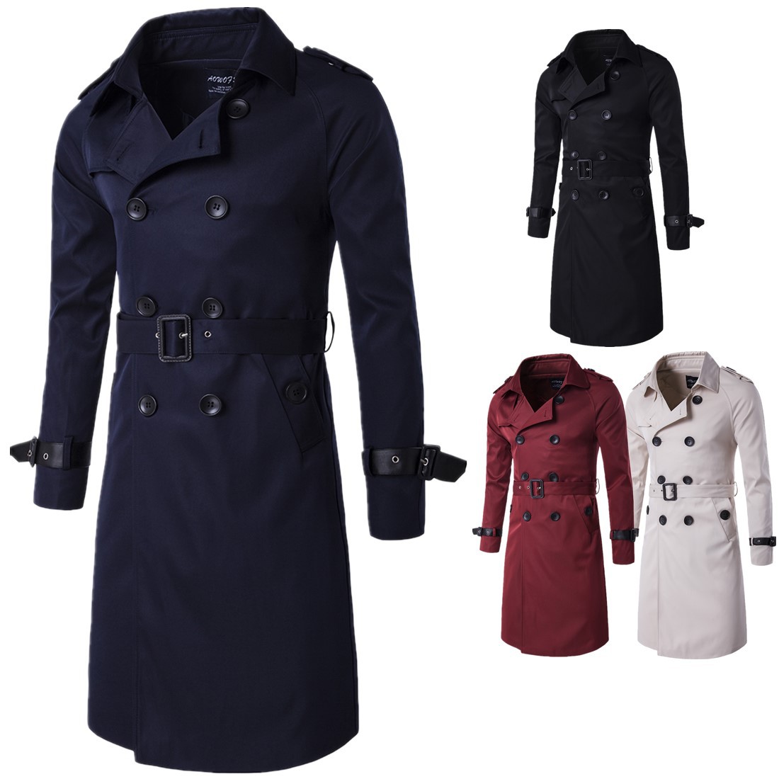 2018秋装新型欧米長型修身双列ボタン風衣コート男欧コードファッション個性男性コート