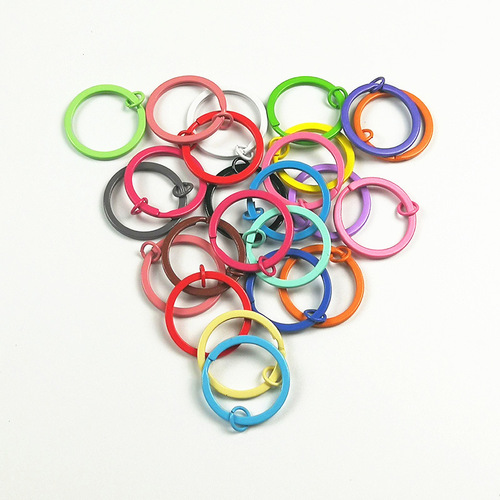 Cross-border color key ring, painted flat key ring with open ring and doudou diy handmade accessories