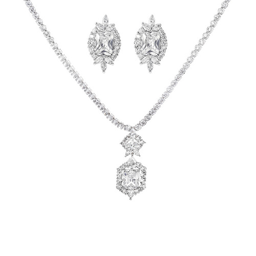Starlight Love Fashion Champagne Gold Exquisite Bridal Diamond Necklace Earrings Set Wedding Evening Dress Jewelry