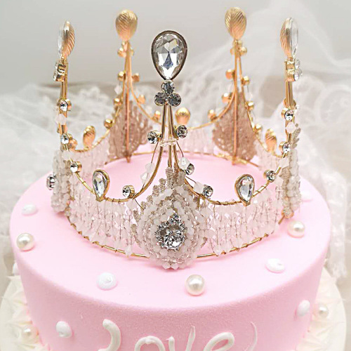 One piece drop shipping cake baking decoration bridal lace crown birthday accessories vintage queen big round tiara