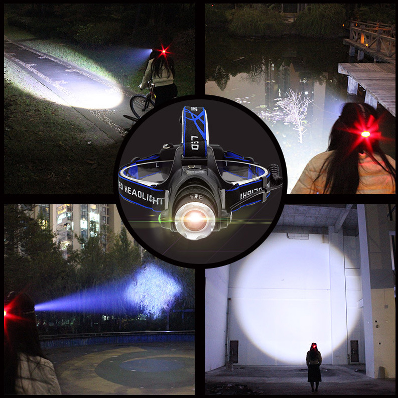 Lámpara de luz de doble fuente de luz alta carga de luz ultra brillante lámpara de minería de emisión remota luz de pesca nocturna portada en la cabeza zoom telescópico inducción al aire libre