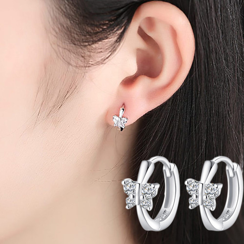 Korean Fashion Butterfly Earrings Simple Diamond Earrings Zirconia European and American Ear Jewelry Drop Shipping from Source Manufacturers