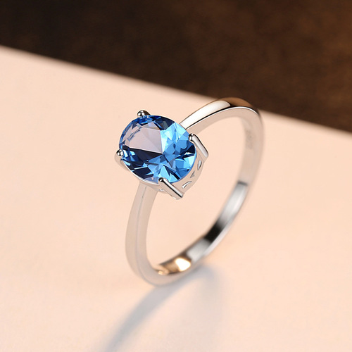 PAG&MAG 925 sterling silver pigeon egg ring set with sky blue topaz Korean style simple fashion niche jewelry