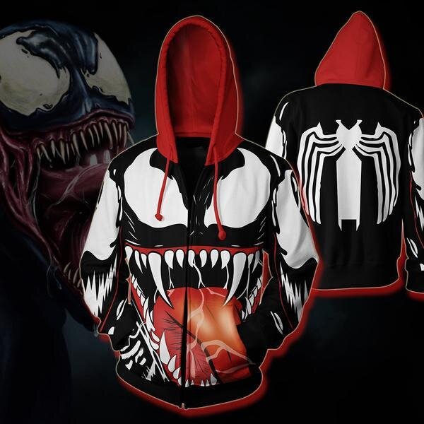 Foreign trade new black and white monster mouth cosplay clothing zipper hooded sweater coat
