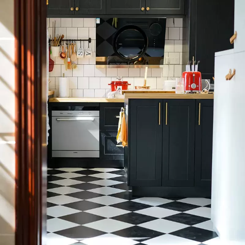 纯白黑防滑地砖300x300厨卫北欧简约釉面瓷砖厨房厕所卫生间瓷砖