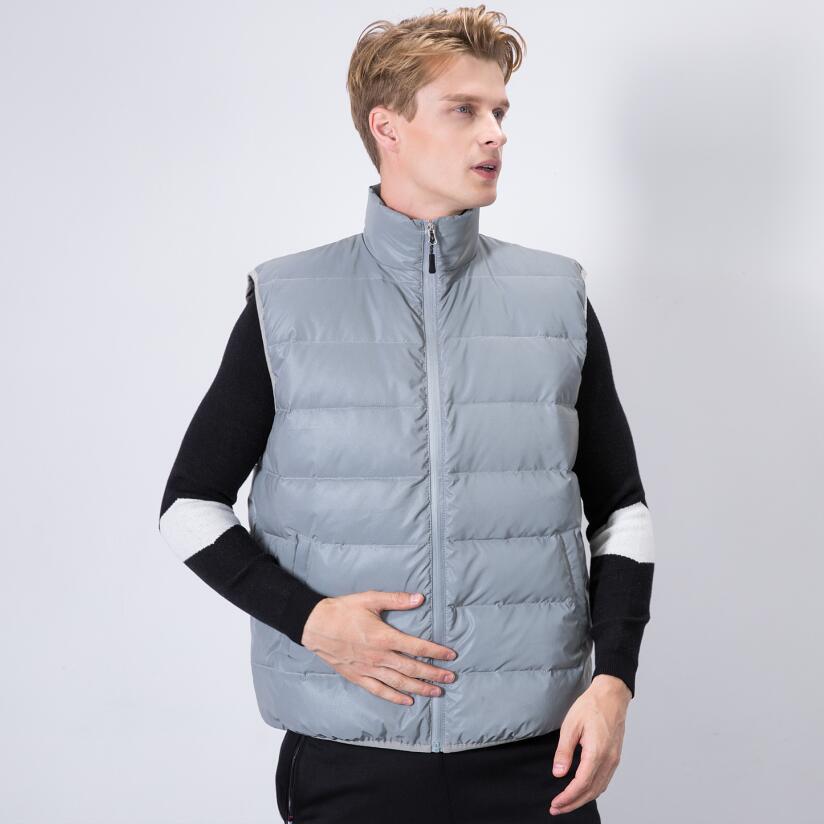 Abbigliamento da uomo invernale riflettente bianco anatra gilet di seta e cotone gilet caldo per sport all'aria aperta_voghion.com