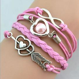 流行爱情箭心形无穷大符号手工编织 欧美首饰时尚手链 SB244