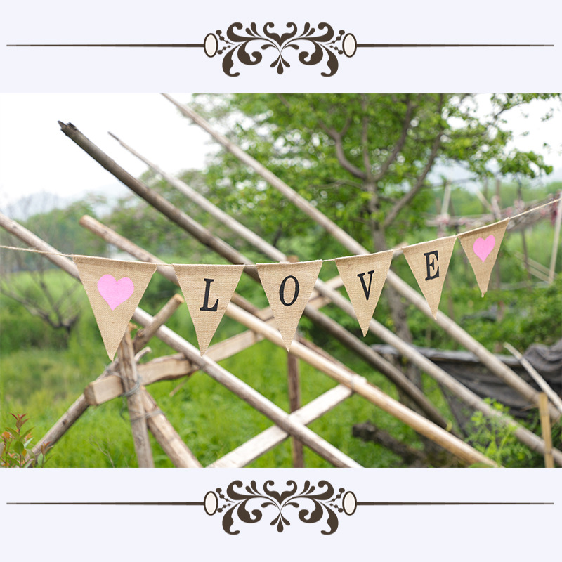 厂家直销 麻布三角旗 婚庆派对用品装饰彩旗 麻布 LOVE 商家主营