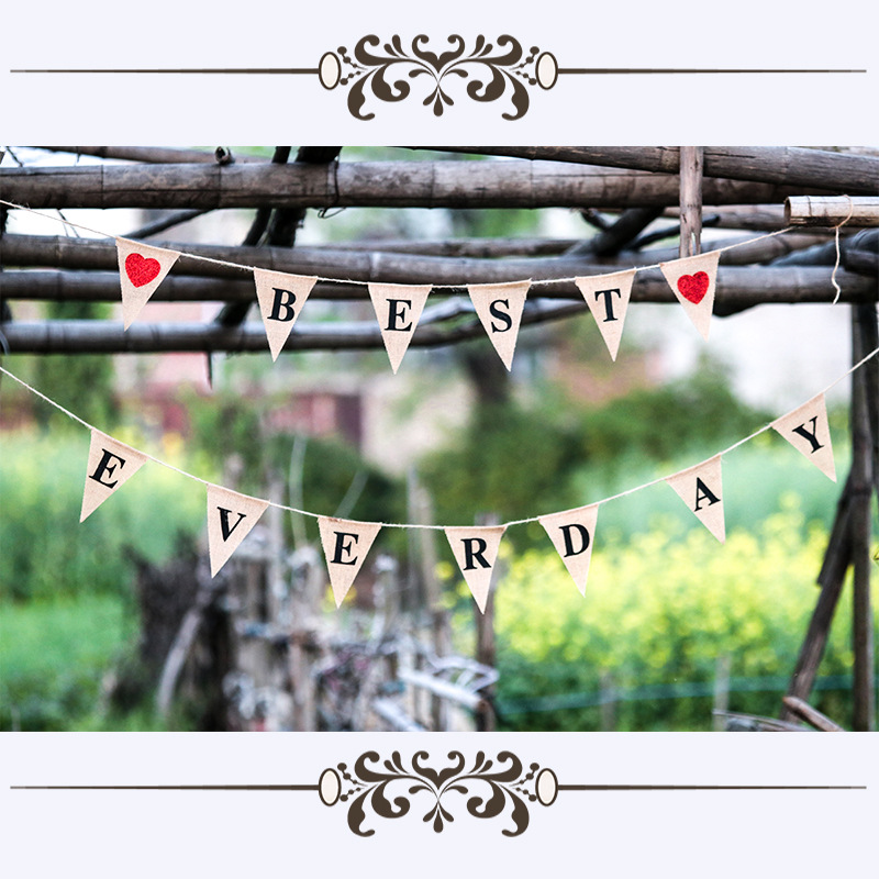 婚庆节日派对麻布拉旗 派对三角旗 吊旗 三角旗EVST EVERDAY