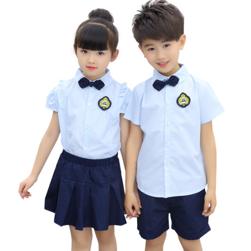 Children's School Uniform Spring and Autumn Set British Style English Children's School Uniform New Boys and Girls Blue Shirt Blouse Middle and Primary School Class Uniform