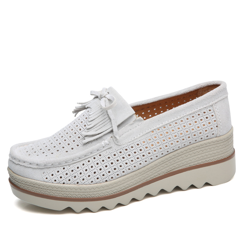 Zapatos de plataforma nuevos de primavera 2018 para mujer, zapatos sin cordones con suela gruesa, zapatos casuales de cuero suave para mamá, zapatos de talla grande