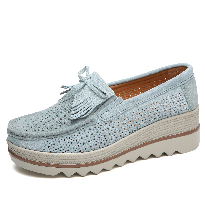 Zapatos de plataforma nuevos de primavera 2018 para mujer, zapatos sin cordones con suela gruesa, zapatos casuales de cuero suave para mamá, zapatos de talla grande