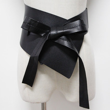 欧美热卖纯黑色超宽女士腰带2025新款不规则蝴蝶结绑带PU腰封批发