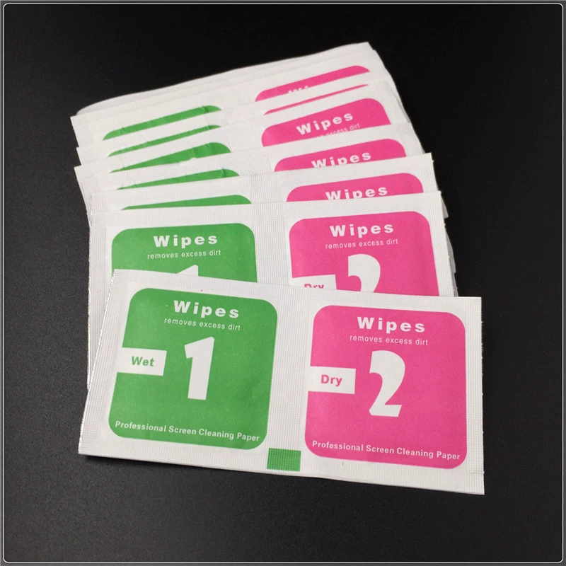 1 + 2 Сухая и влажная сумка для спирта Закаленная пленка для мобильного телефона Вспомогательный комплект Алкоголь Хлопок Чистящий костюм Салфетка для протирания