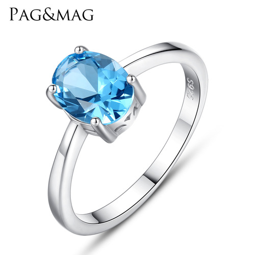 PAG&MAG 925 sterling silver pigeon egg ring set with sky blue topaz Korean style simple fashion niche jewelry