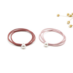 韓版新款簡約一顆珍珠發繩 彈力打結髮圈扎發皮筋二元店貨源髮飾