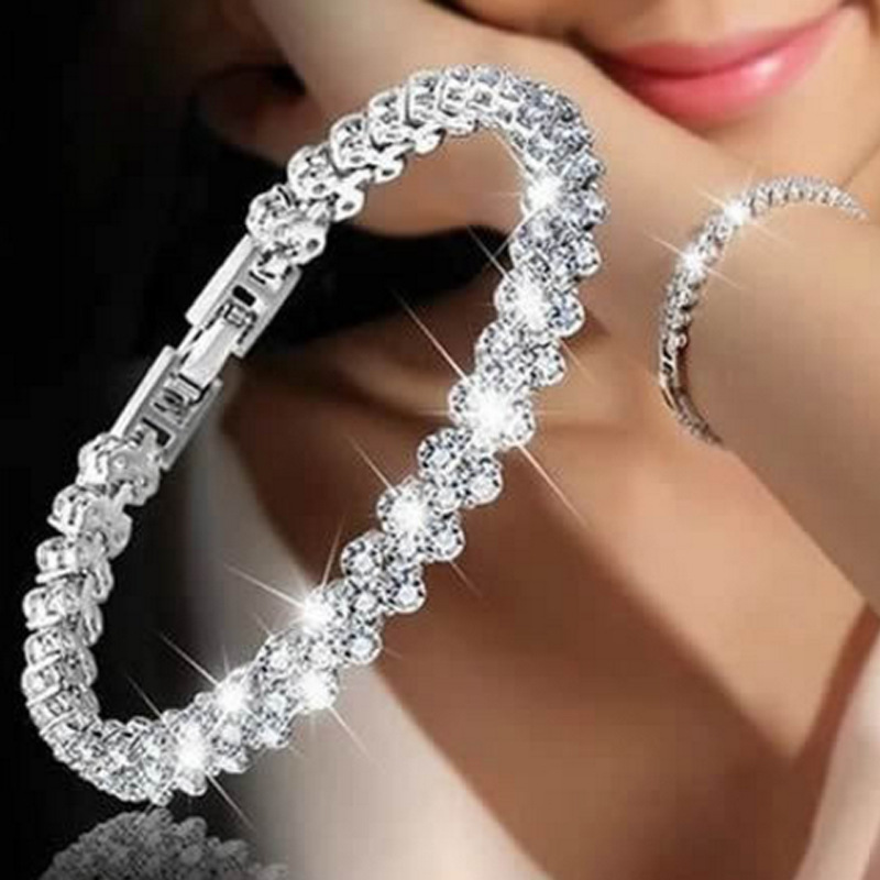Good Sale Wish Export European and American Roman Bracelet Women's Zircon Crystal Bracelet Ring Good-Looking Luxury Fashion Jewelry Inlaid with Diamonds