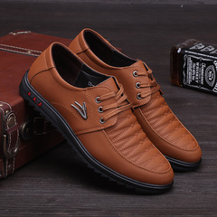 Spring and Summer New Cross-border Men's Shoes Men's Casual Shoes Business Leather Shoes Comfortable Flat Round Toe Lace-up Soft Bottom Men's Shoes 