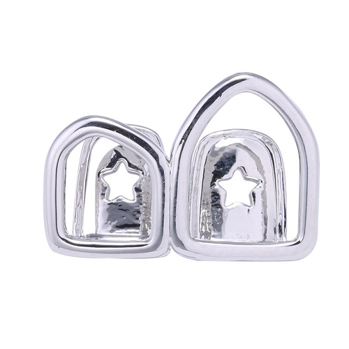 Amazon's New Euro-American Style Teeth Caps: Two Hollowed-Out Shark-Tooth Hip-Hop Gold-Plated Dental Accessories—Hot-Selling Makeup Props & Trendy Jewelry