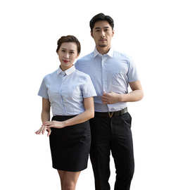 品牌jfelvls商务衬衫男女白领短袖蓝衬衣男职业休闲修身棉质免烫
