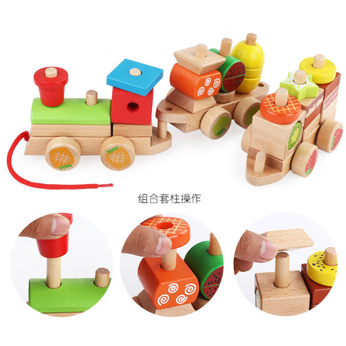 ohye beech wooden early education trailer building blocks for infants and young children fruit train set column puzzle puzzle toy
