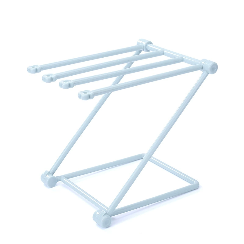Folding Rag Storage Rack, Plastic Foldable Kitchen Cloth & Cup Drainer, Compact 4‑Bar Stand