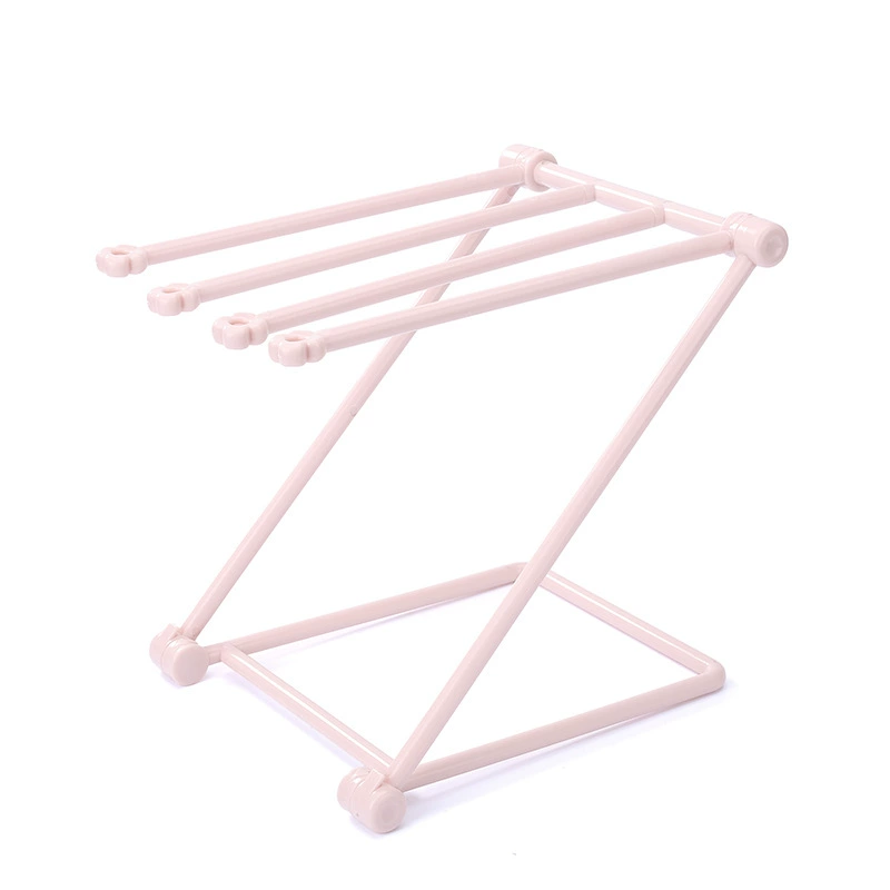 Folding Rag Storage Rack, Plastic Foldable Kitchen Cloth & Cup Drainer, Compact 4‑Bar Stand