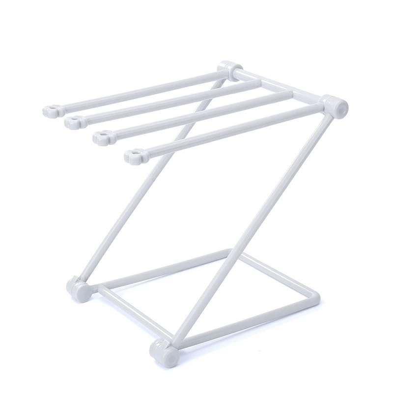 Folding Rag Storage Rack, Plastic Foldable Kitchen Cloth & Cup Drainer, Compact 4‑Bar Stand