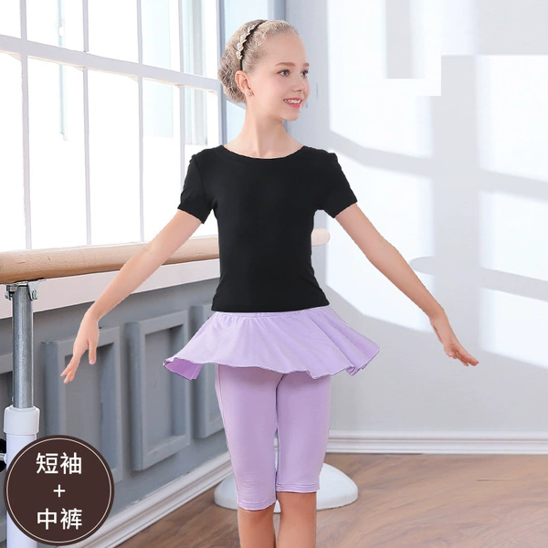 AF1622 short-sleeved black + BF1634 mid-skirt pink and purple