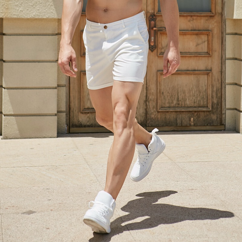 Three-Point pants men's new shorts European and American style slim pants trendy men's quarter pants white one-piece delivery