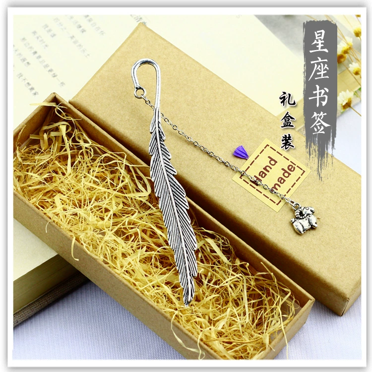 Китайский стиль ручной работы винтажная металлическая Закладка с перьями двенадцать созвездий праздничный подарок студенческий приз творческий подарок
