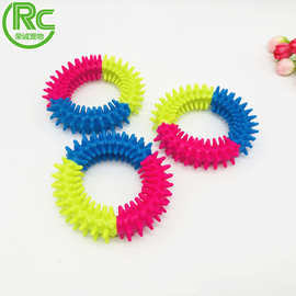 TPR三色刺圈宠物狗狗啃咬多色刺环橡胶玩具
