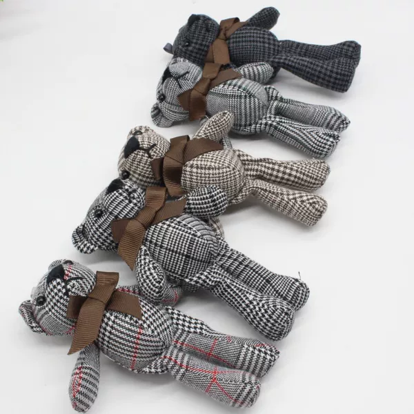 Houndstooth Bowen bear doll bow tie teddy bear keychain pendant fabric long-legged bear plush toy doll