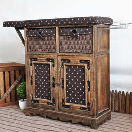 美式复古木质熨衣柜木质布艺烫台熨衣板柜熨烫板收纳双开门储物柜