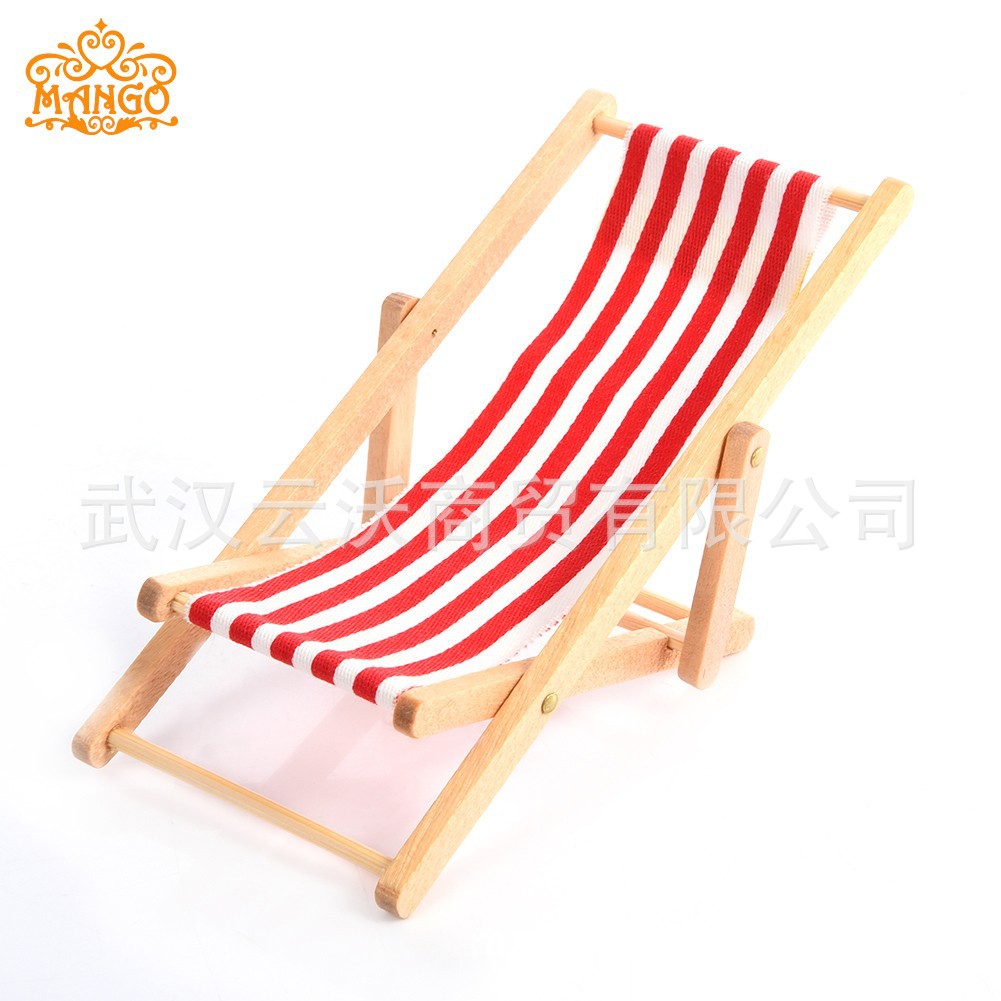 1:12 Dollhouse mini muebles modelo terminado a rayas de madera reclinable silla playa multicolor
