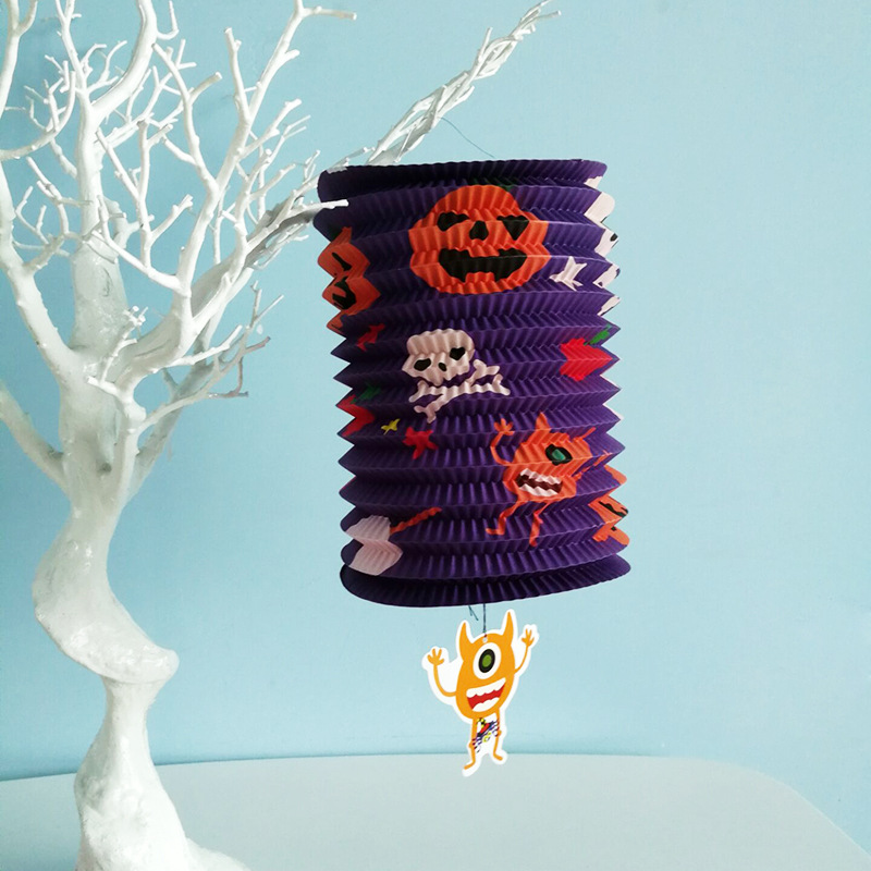 Halloween retráctil secador de pelo papel linterna bar KTV decoración suministros calabaza fantasma murciélago plegable órgano linterna