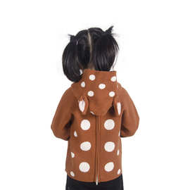 ins欧美风秋冬童装男女小童包芯纱开衫小鹿耳朵宝宝连帽外套毛衣