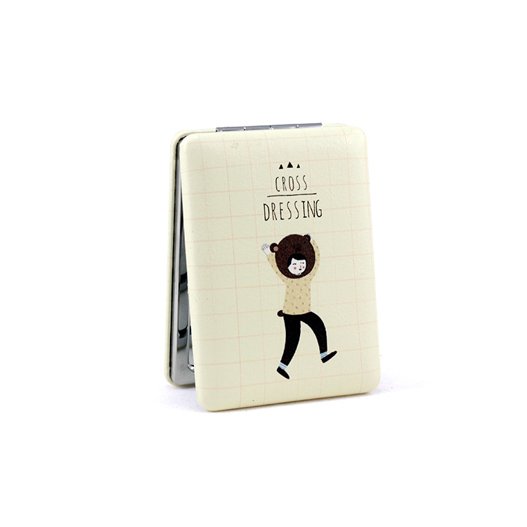 Espejo de maquillaje de moda creativa fresca de cuero simple espejo de pan lindo espejo pequeño portátil con bolsillo