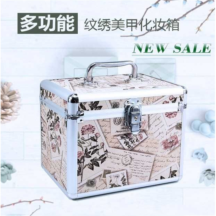 Aluminum alloy cosmetic case portable double-layer large-capacity portable storage box professional cosmetic case with combination lock aluminum