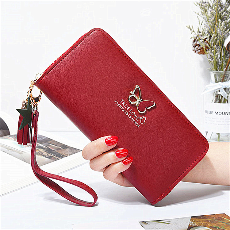 Wallet Women's New Korean Style Butterfly Hollow Hardware Women's Hand Bag Large Capacity Large Screen Mobile Phone Zipper Long Bag