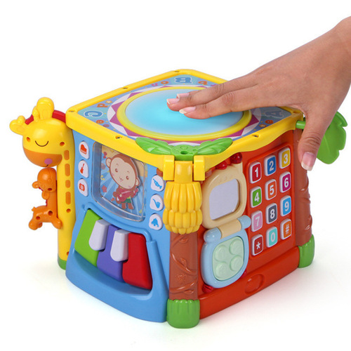 Guyu Children's Early Education Hexahedral Lighting Hand Drum 1-3 Years Old Baby Shape Recognition Number House Toy