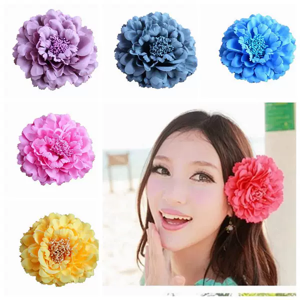 DIY Hairpin Seaside Vacation Large Peony Flower Hair Accessory Fabric Bud Peony Flower Fashion Fresh and Sweet