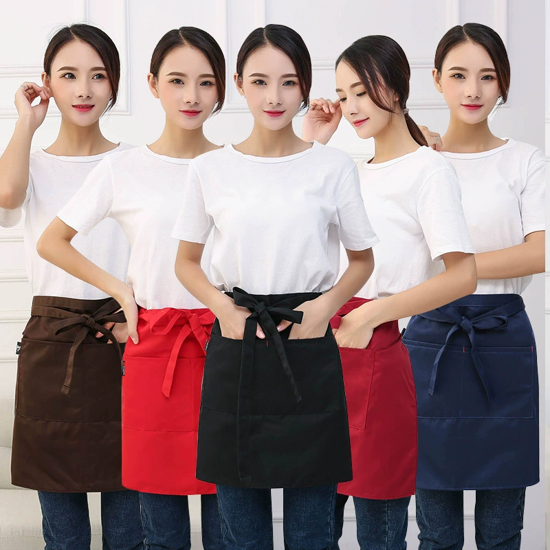 Кухонный фартук половинной длины для дома с карманом против Обрастания Фартук для кафе из полиэстера и хлопка на талии женские комбинезоны для взрослых оптом
