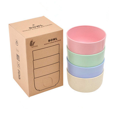 Wheat Straw Four-Bowl Set, Household Bowls, Promotional Practical Gift Tableware, Four-Piece Bowl Set, Nordic Style