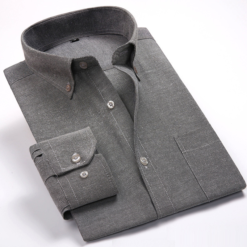 Easy to take care of solid color Oxford shirt men's long sleeve factory workers embroidered logo men's clothing Easy to take care of solid color Oxford shirt men's long sleeve factory workers embroidered logo men's clothing