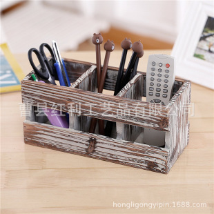 Vintage Solid Wood Desktop Storage Box Old Sundries Finishing Box Plaid Desktop Decoration Office Living Room Decoration