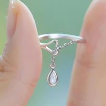 跨境热买WISH女款韩版水滴开口戒指 创意简约锆石雨滴指环W119