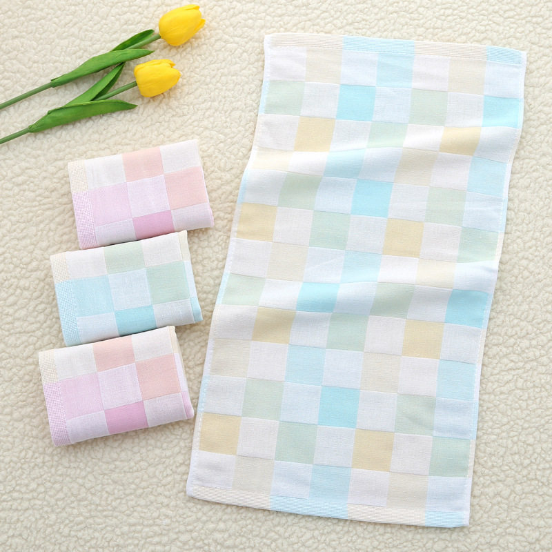 Cotton cotton colored gauze plaid towel soft absorbent cleansing towel embroidered children's towel wholesale